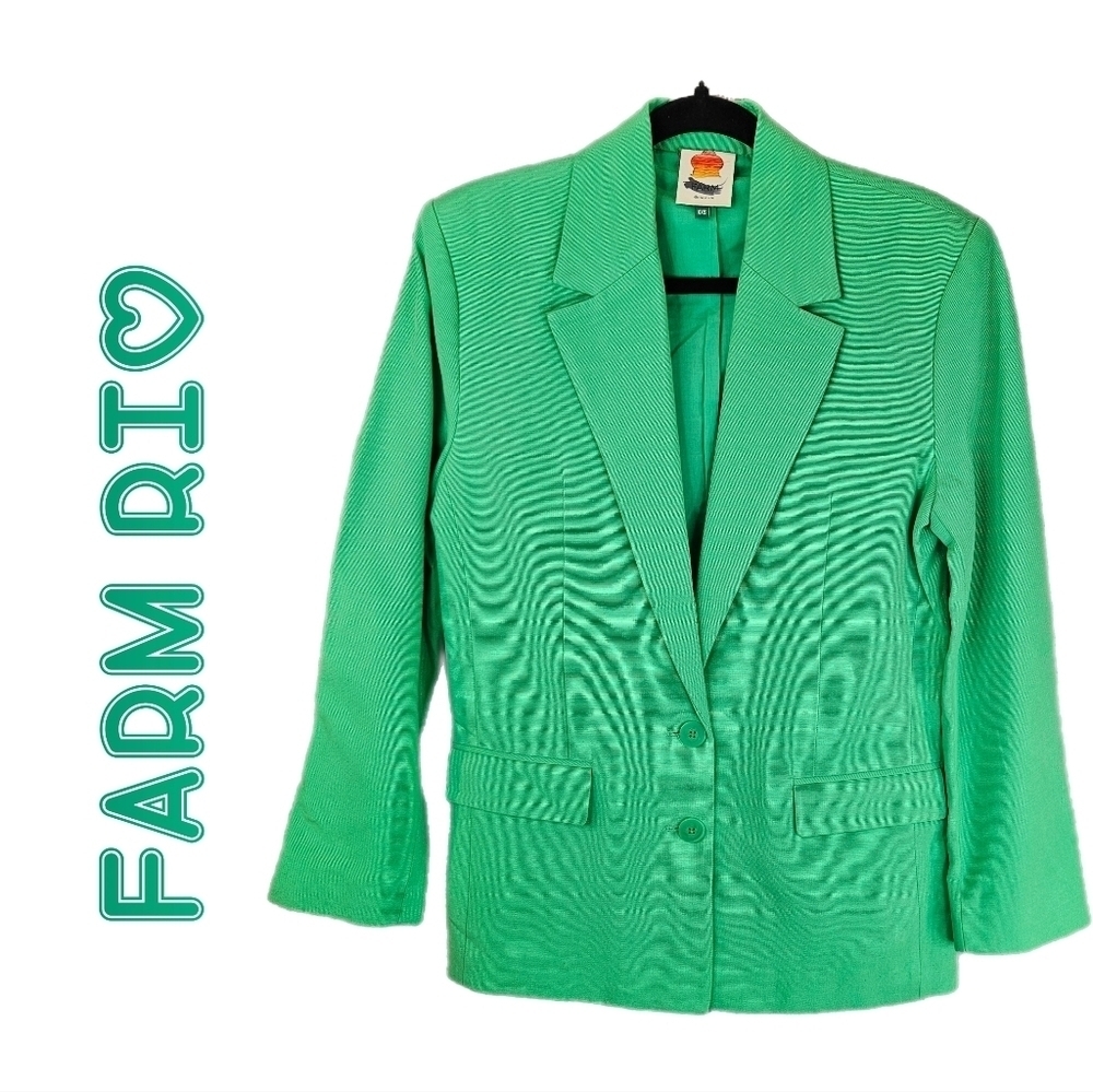 Farm Rio Womens Oversized Boyfriend Blazer Jacket Sz XXS Coat Bright Green